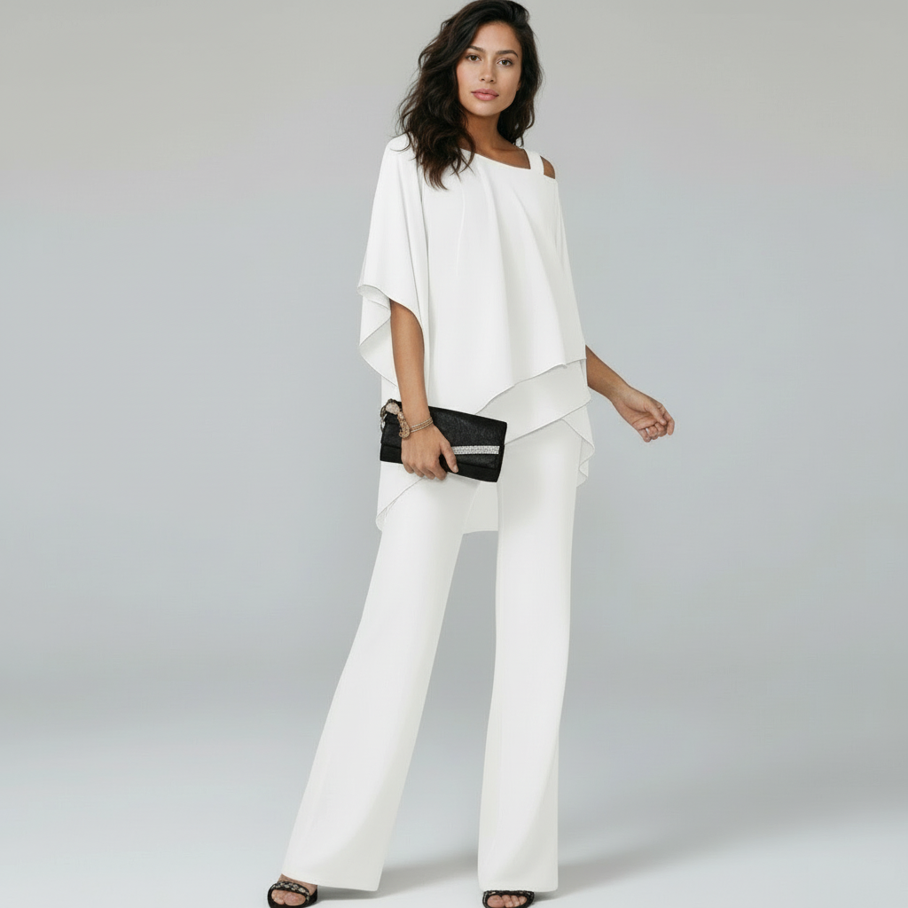 Women's Chiffon Two Piece Set – Elegant Flowing Top & Wide Leg Pants