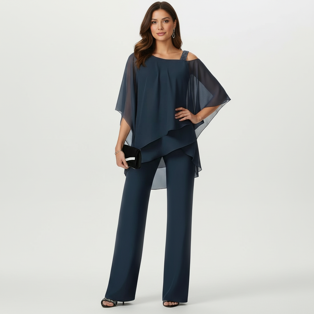 Women's Chiffon Two Piece Set – Elegant Flowing Top & Wide Leg Pants