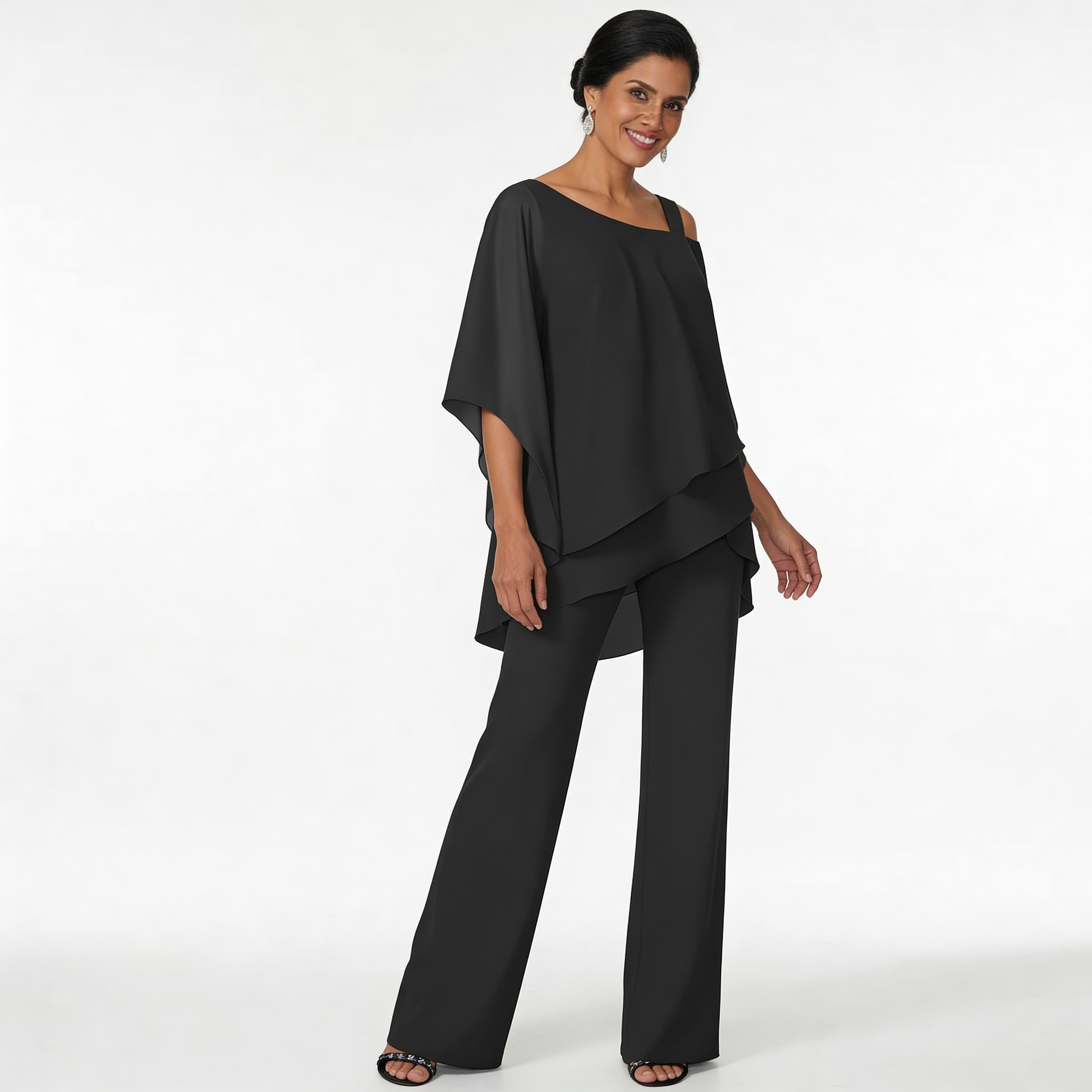 Women's Chiffon Two Piece Set – Elegant Flowing Top & Wide Leg Pants