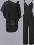 Women's Chiffon Two Piece Set – Elegant Flowing Top & Wide Leg Pants
