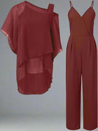 Women's Chiffon Two Piece Set – Elegant Flowing Top & Wide Leg Pants