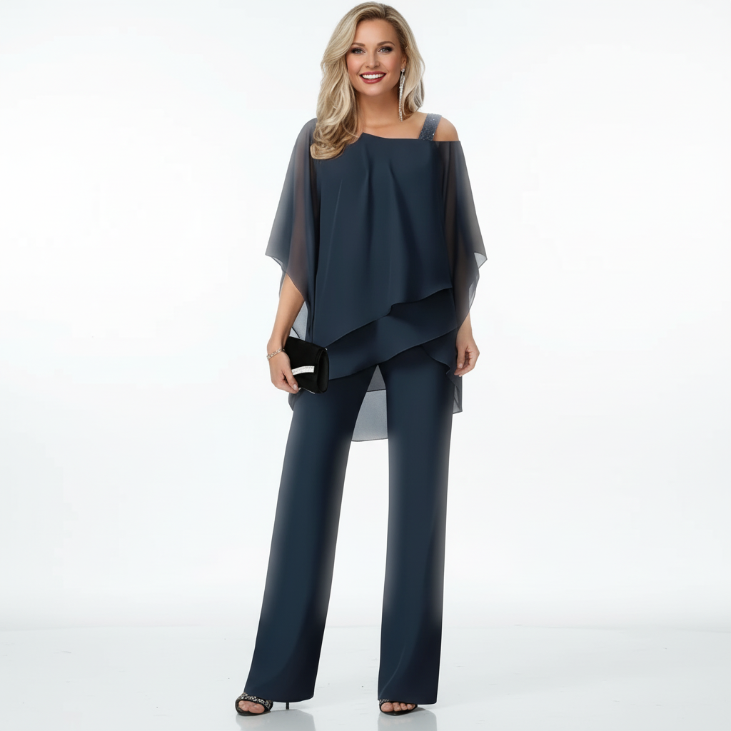 Women's Chiffon Two Piece Set – Elegant Flowing Top & Wide Leg Pants