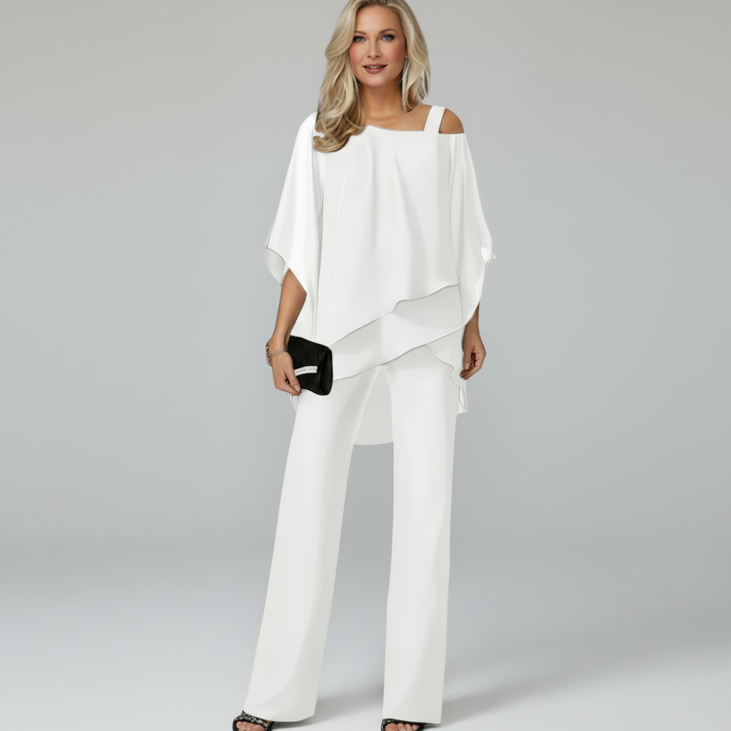 Women's Chiffon Two Piece Set – Elegant Flowing Top & Wide Leg Pants