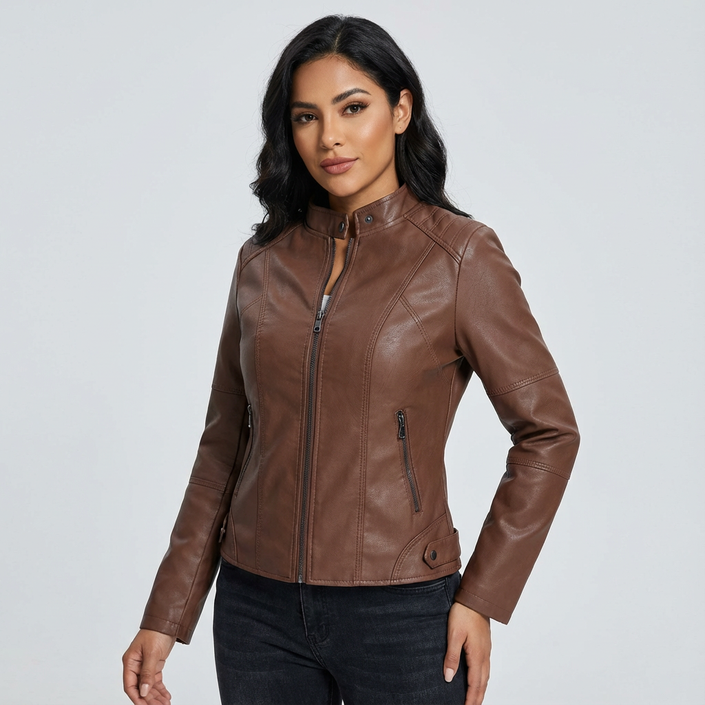 Women's Leather Jacket – Elegant Fitted Faux Leather Jacket Valentina