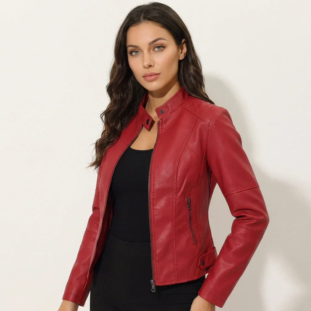 Women's Leather Jacket – Elegant Fitted Faux Leather Jacket Valentina