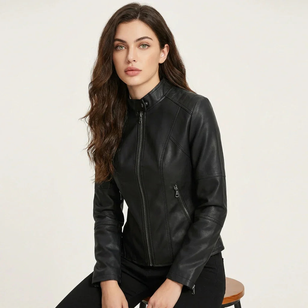 Women's Leather Jacket – Elegant Fitted Faux Leather Jacket Valentina