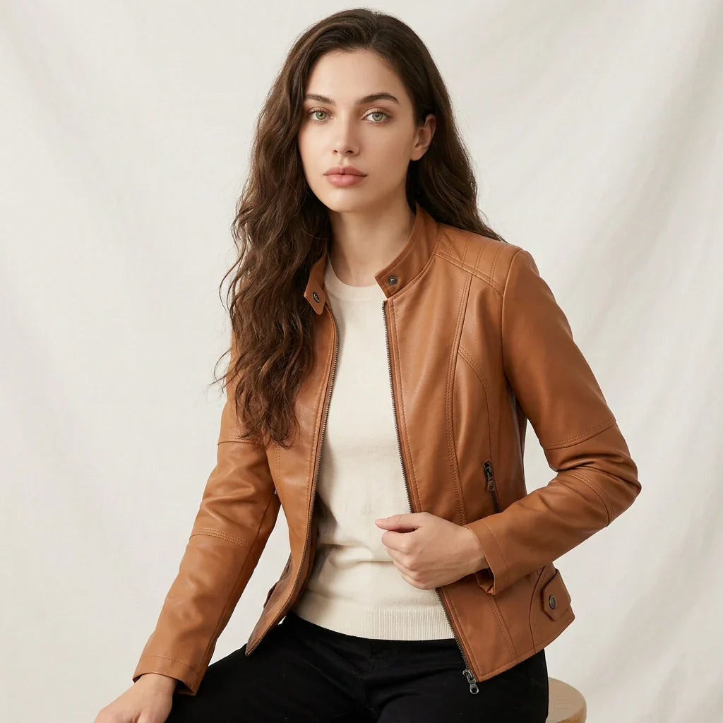 Women's Leather Jacket – Elegant Fitted Faux Leather Jacket Valentina