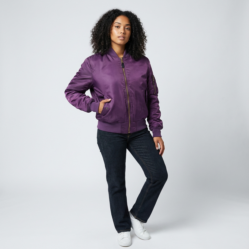 Women's Classic Bomber Jacket – Utility Detail Casual Zip Jacket