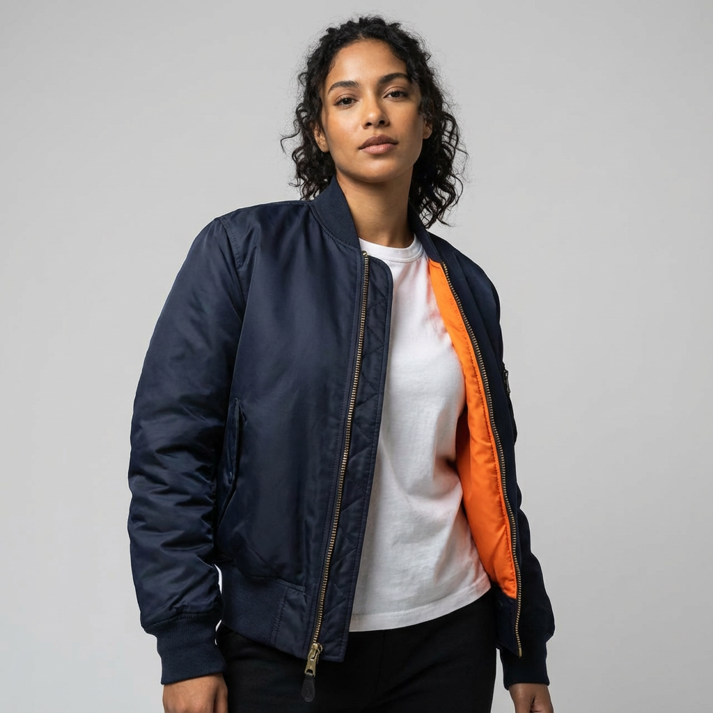 Women's Classic Bomber Jacket – Utility Detail Casual Zip Jacket
