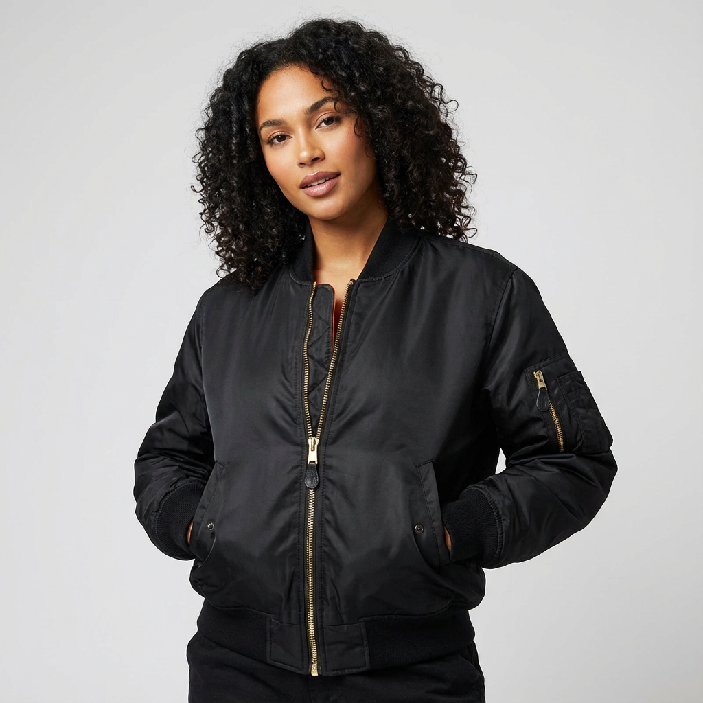 Women's Classic Bomber Jacket – Utility Detail Casual Zip Jacket
