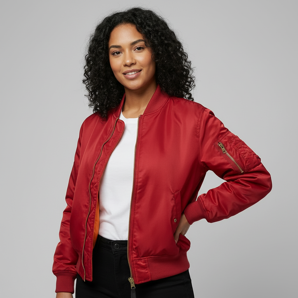 Women's Classic Bomber Jacket – Utility Detail Casual Zip Jacket