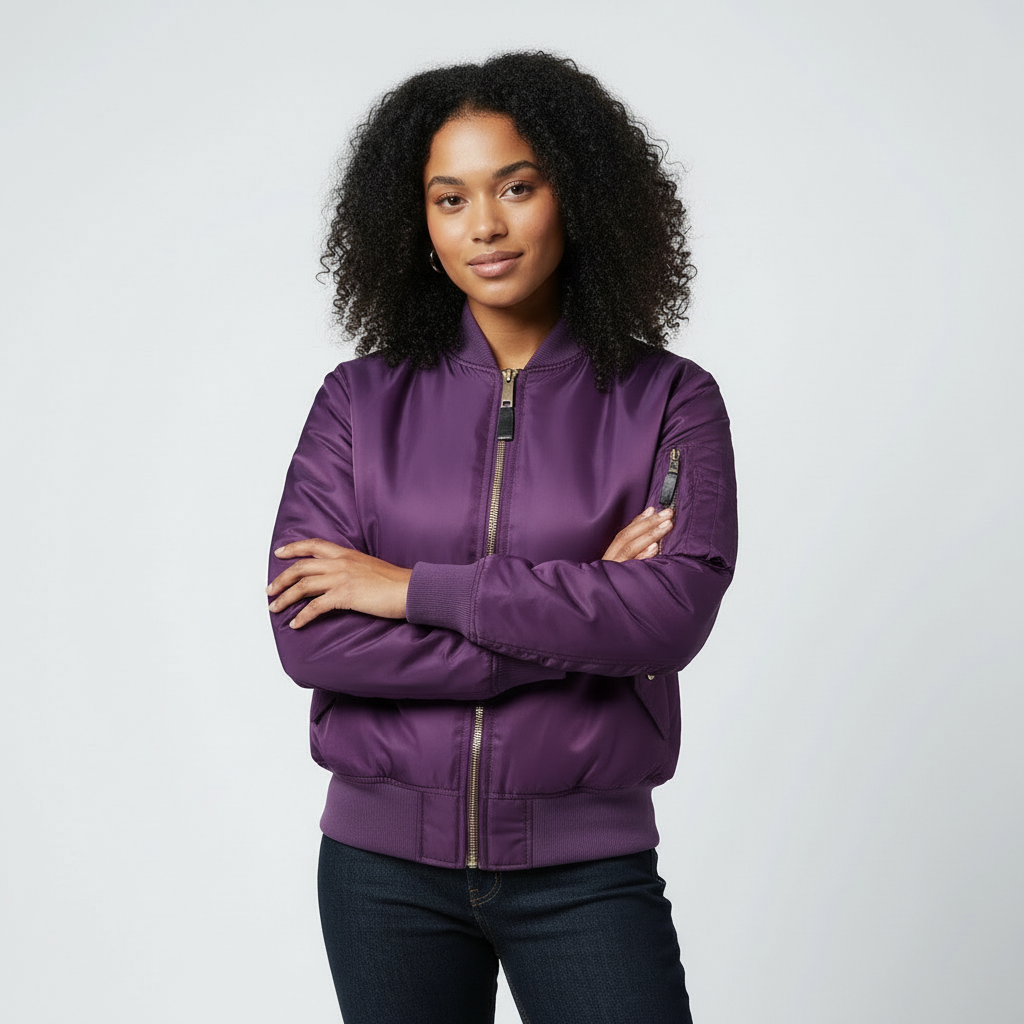 Women's Classic Bomber Jacket – Utility Detail Casual Zip Jacket