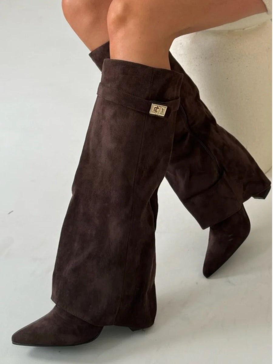 Women's Knee High Flare Boots – Pointed Toe Block Heel Boots