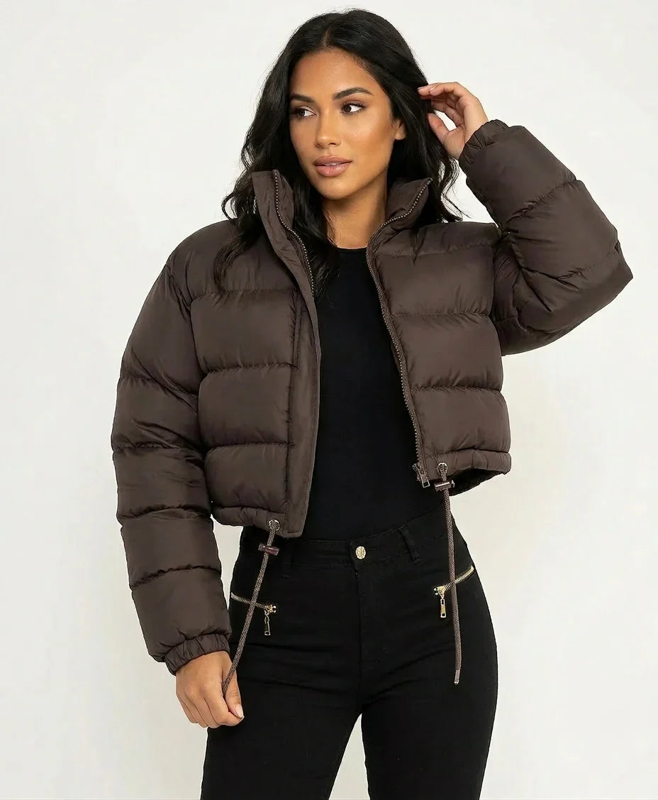 Women's Cropped Puffer Jacket with Hood – Short Quilted Winter Coat