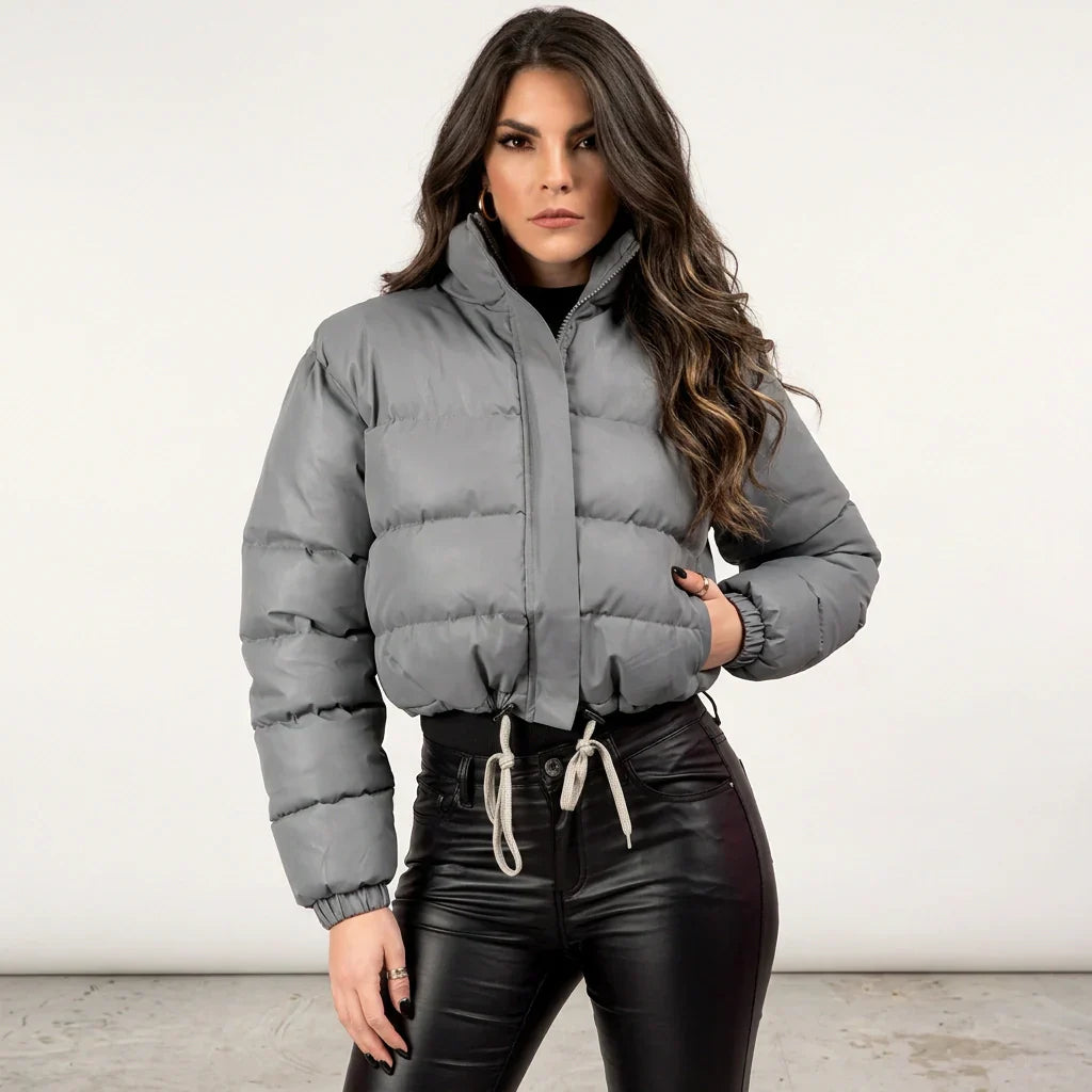 Women's Cropped Puffer Jacket with Hood – Short Quilted Winter Coat