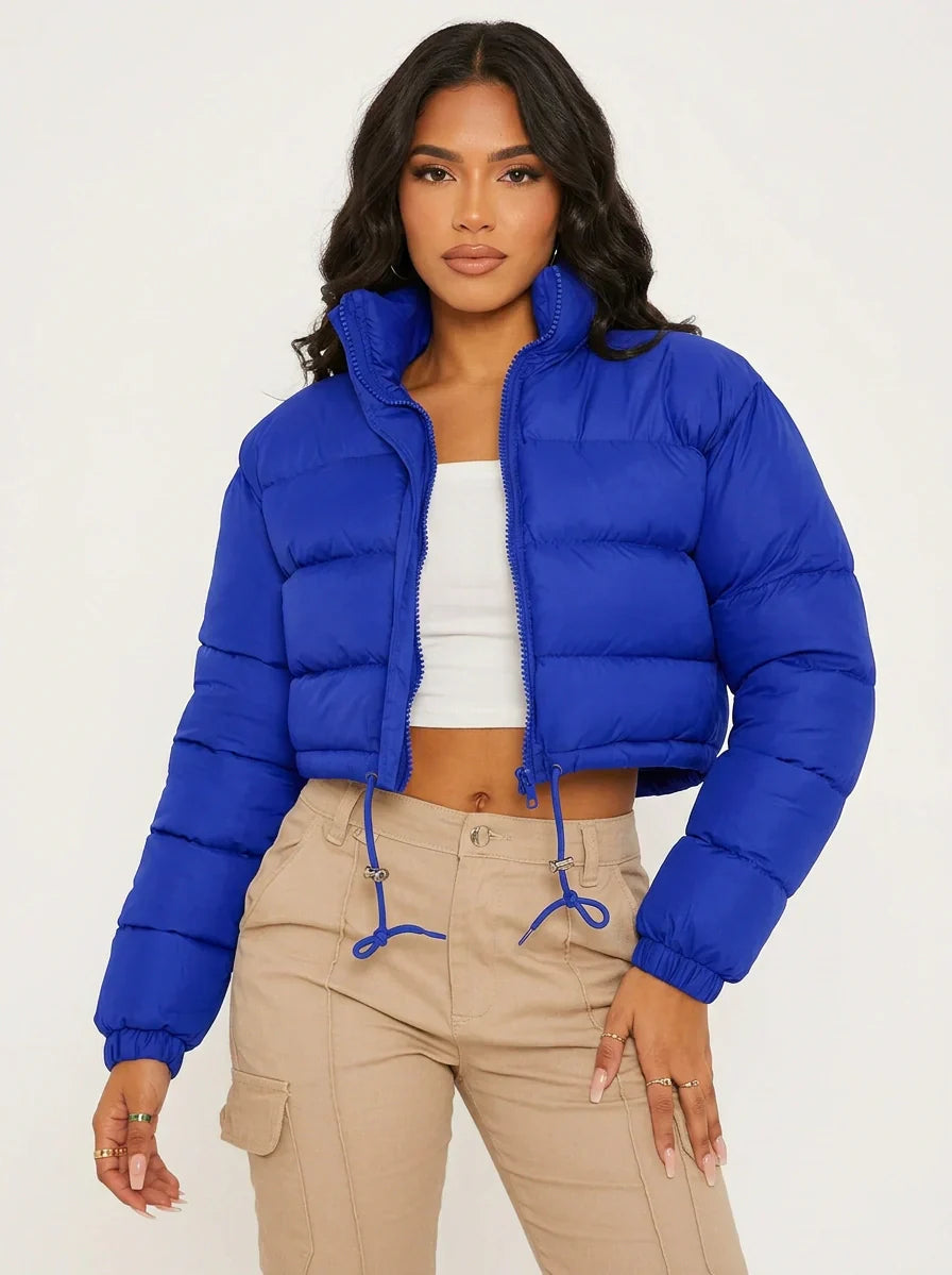 Women's Cropped Puffer Jacket with Hood – Short Quilted Winter Coat