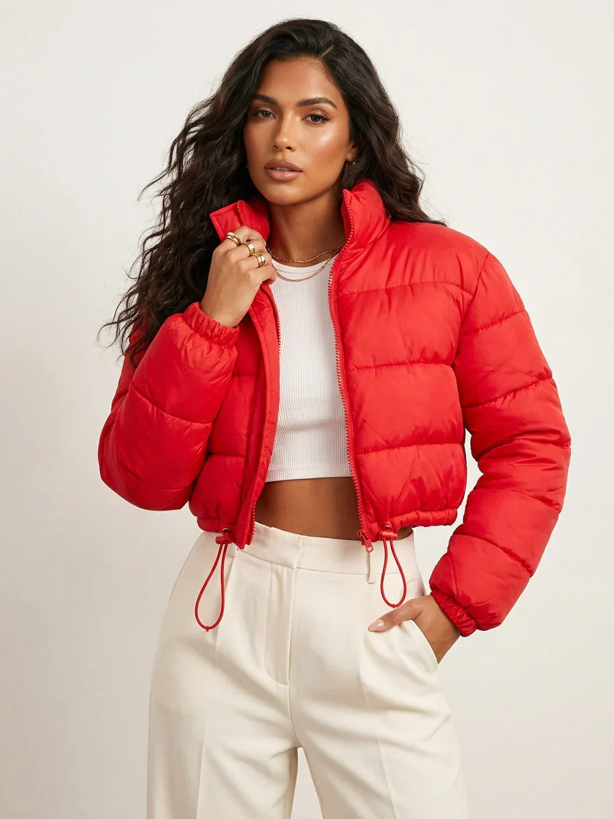 Women's Cropped Puffer Jacket with Hood – Short Quilted Winter Coat