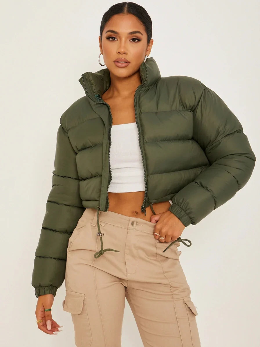 Women's Cropped Puffer Jacket with Hood – Short Quilted Winter Coat