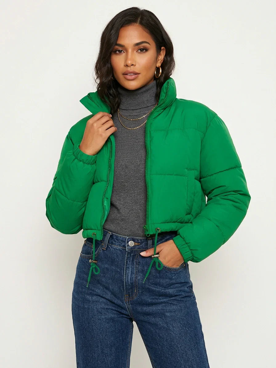 Women's Cropped Puffer Jacket with Hood – Short Quilted Winter Coat