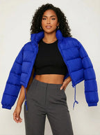 Women's Cropped Puffer Jacket with Hood – Short Quilted Winter Coat