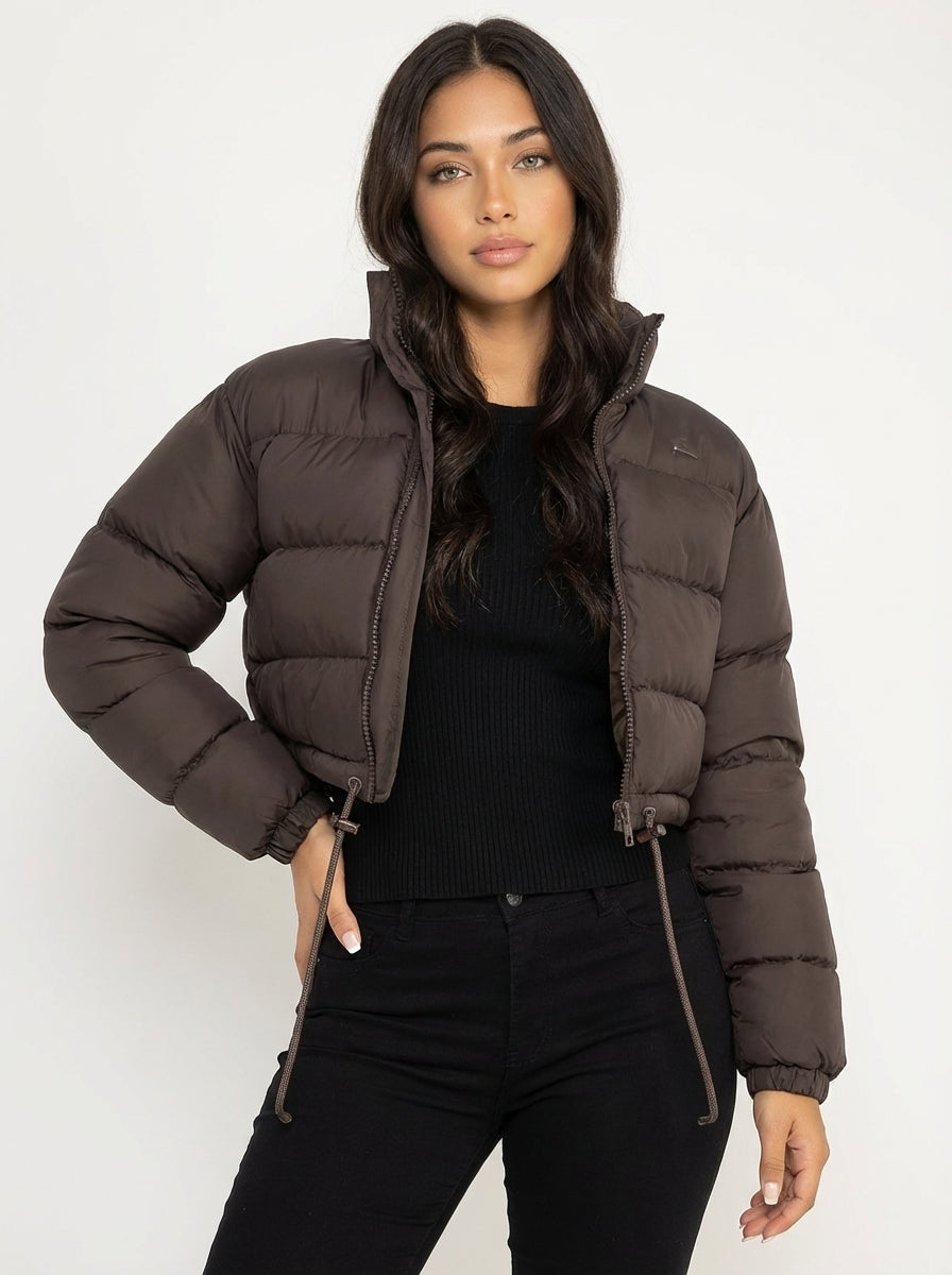 Women's Cropped Puffer Jacket with Hood – Short Quilted Winter Coat