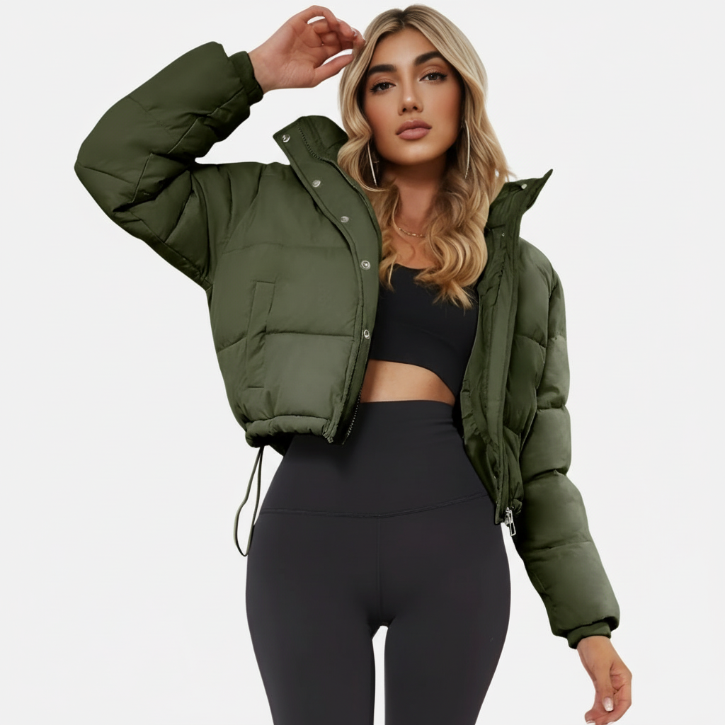 Women's Cropped Puffer Jacket with Hood – Short Quilted Winter Coat