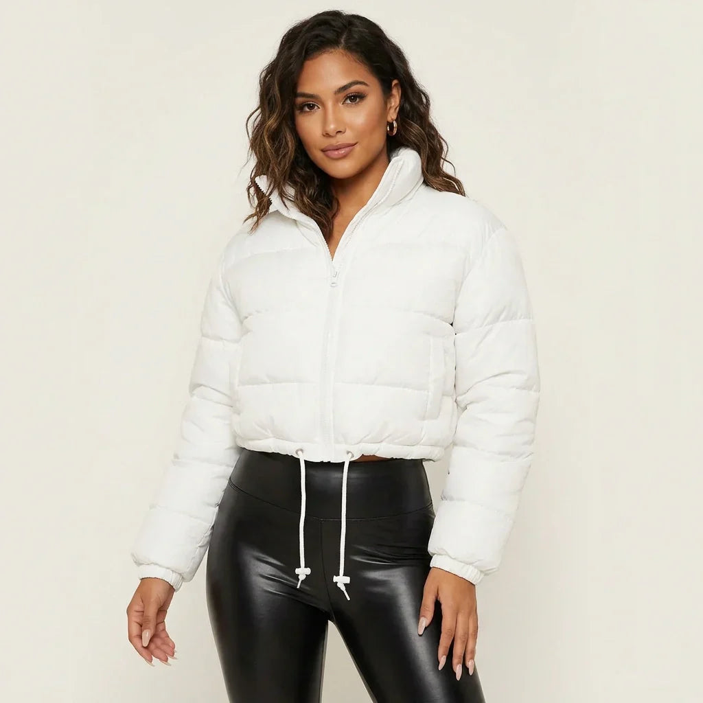 Women's Cropped Puffer Jacket with Hood – Short Quilted Winter Coat