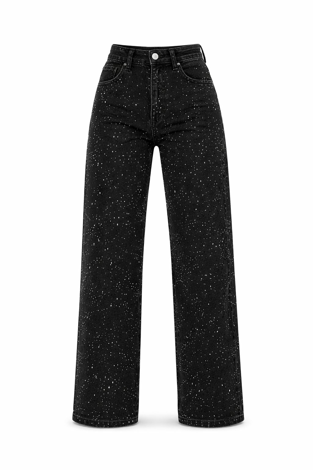 Women's High Waist Straight Jeans – Subtle Glitter Detail Denim