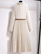 Elegant Pleated Midi Dress Women – Blazer Style Long Sleeve Dress