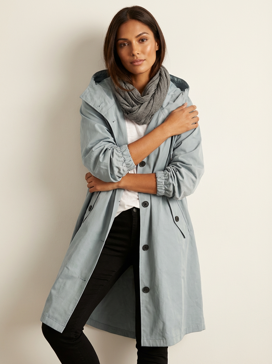 Water-Resistant Long Trench Coat Women – Lightweight Hooded Coat