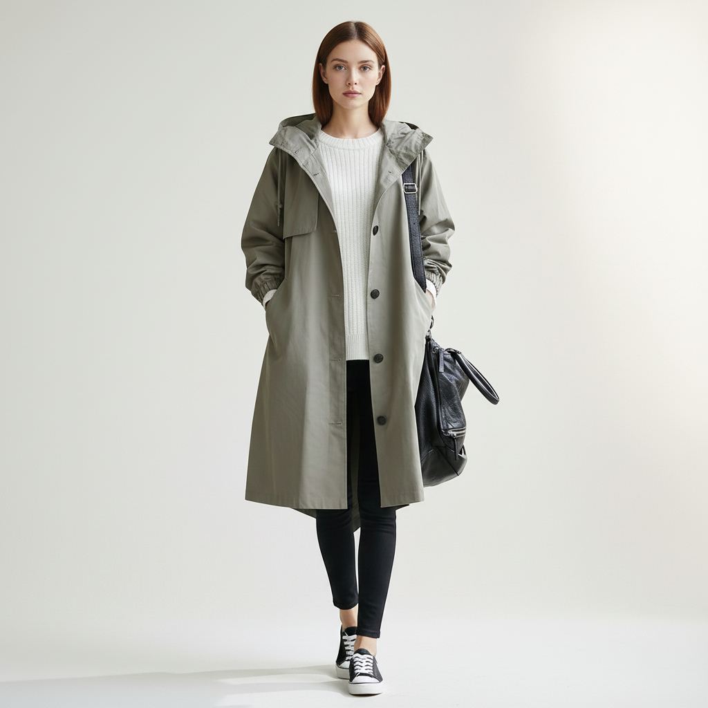 Water-Resistant Long Trench Coat Women – Lightweight Hooded Coat