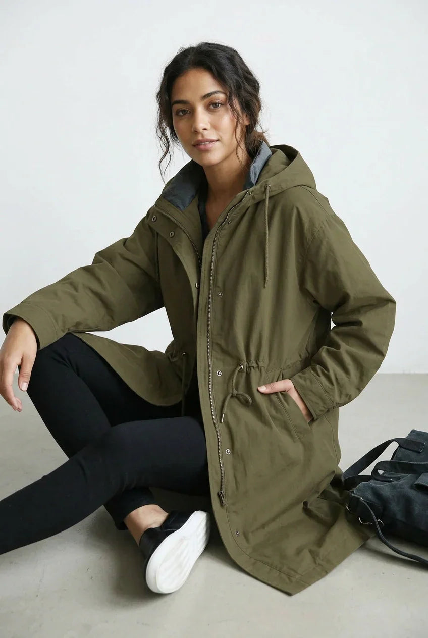 Water-Resistant Long Trench Coat Women – Lightweight Hooded Coat