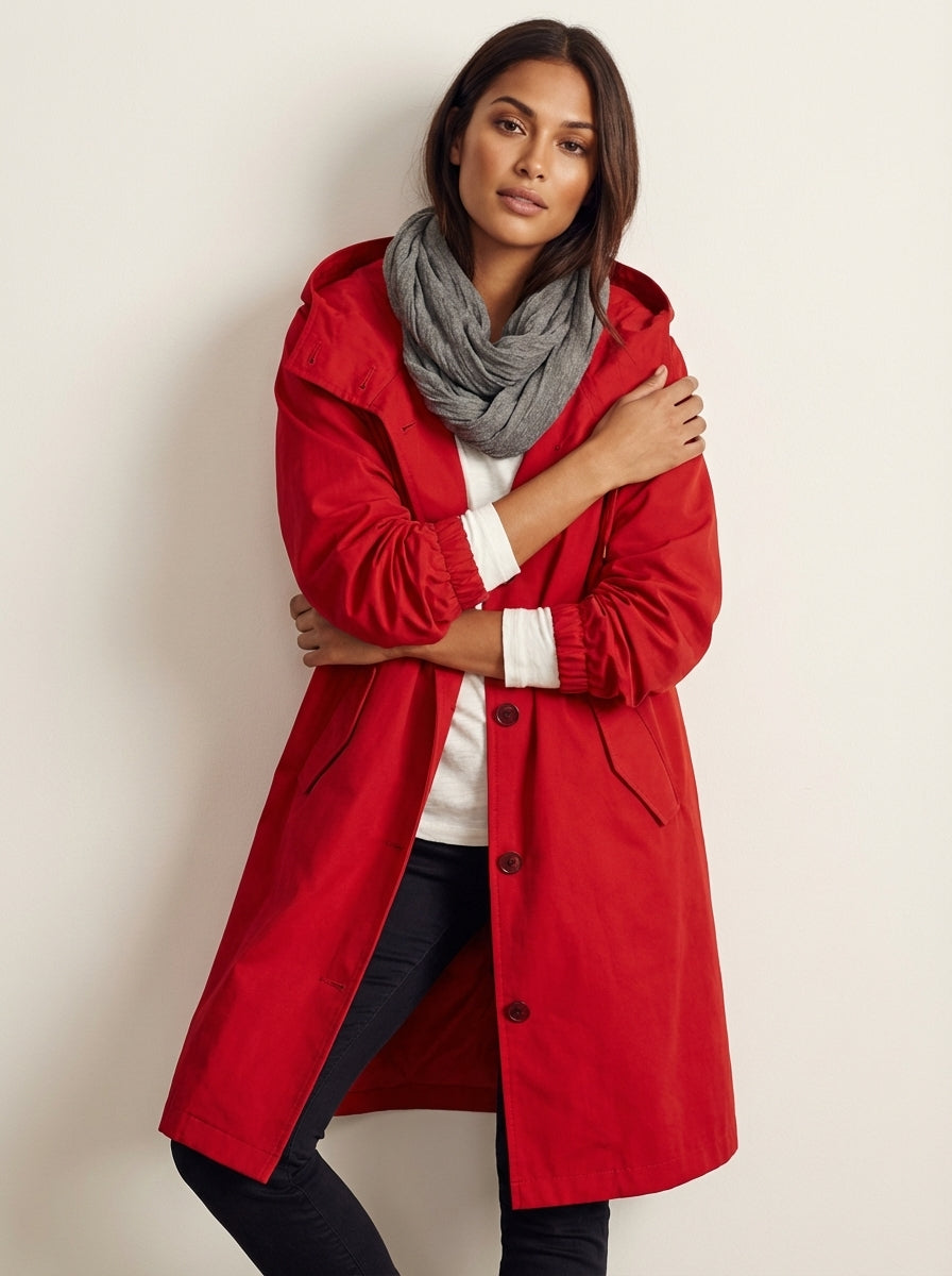 Water-Resistant Long Trench Coat Women – Lightweight Hooded Coat