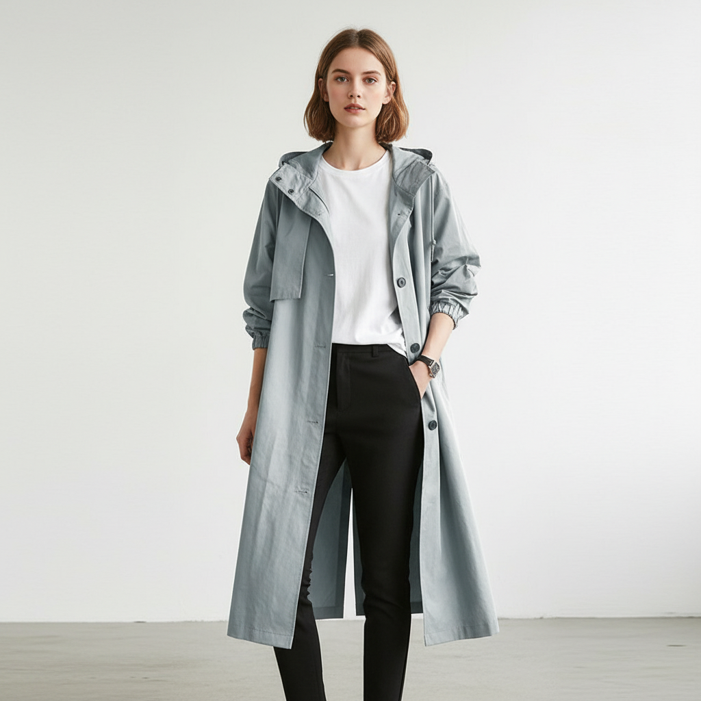 Water-Resistant Long Trench Coat Women – Lightweight Hooded Coat