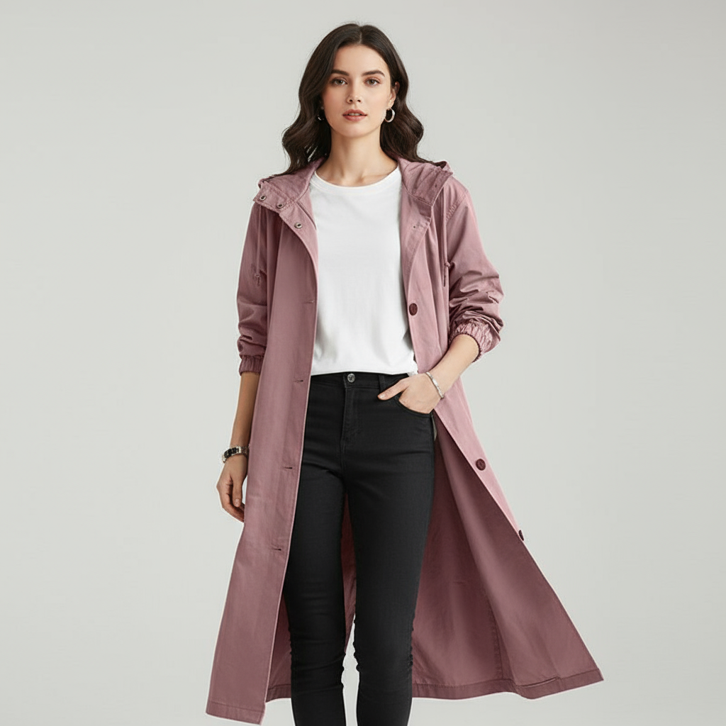 Water-Resistant Long Trench Coat Women – Lightweight Hooded Coat