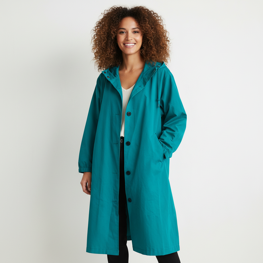Water-Resistant Long Trench Coat Women – Lightweight Hooded Coat