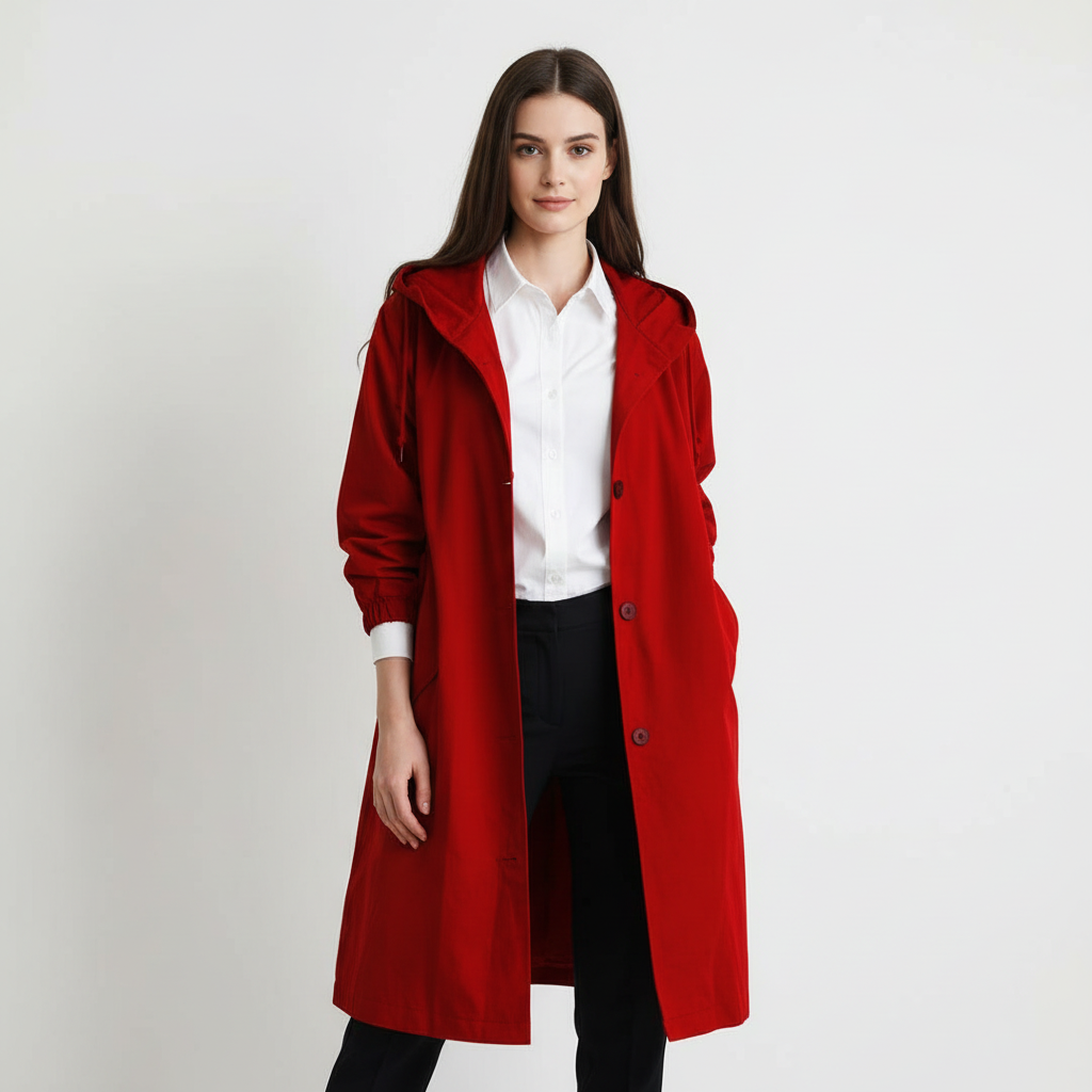 Water-Resistant Long Trench Coat Women – Lightweight Hooded Coat