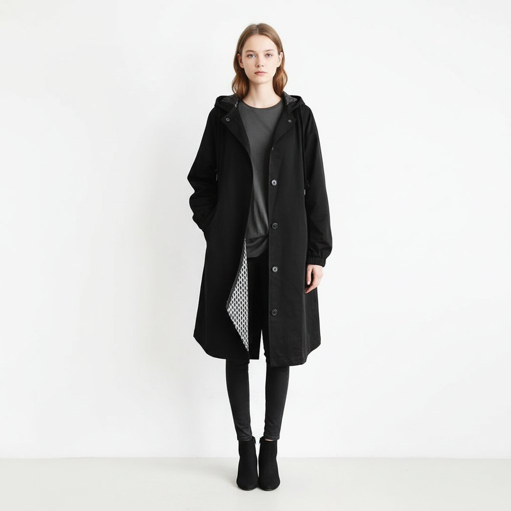 Water-Resistant Long Trench Coat Women – Lightweight Hooded Coat