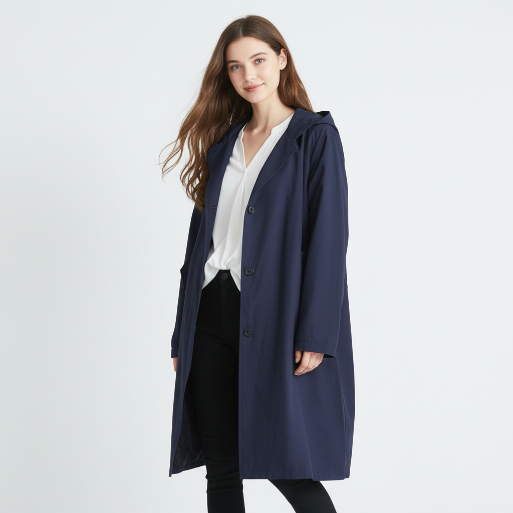 Water-Resistant Long Trench Coat Women – Lightweight Hooded Coat