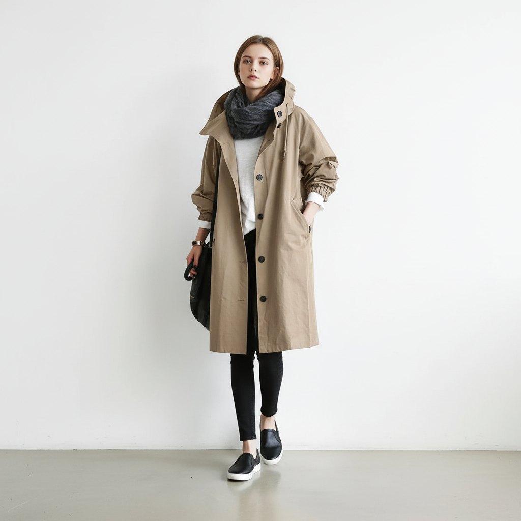 Water-Resistant Long Trench Coat Women – Lightweight Hooded Coat