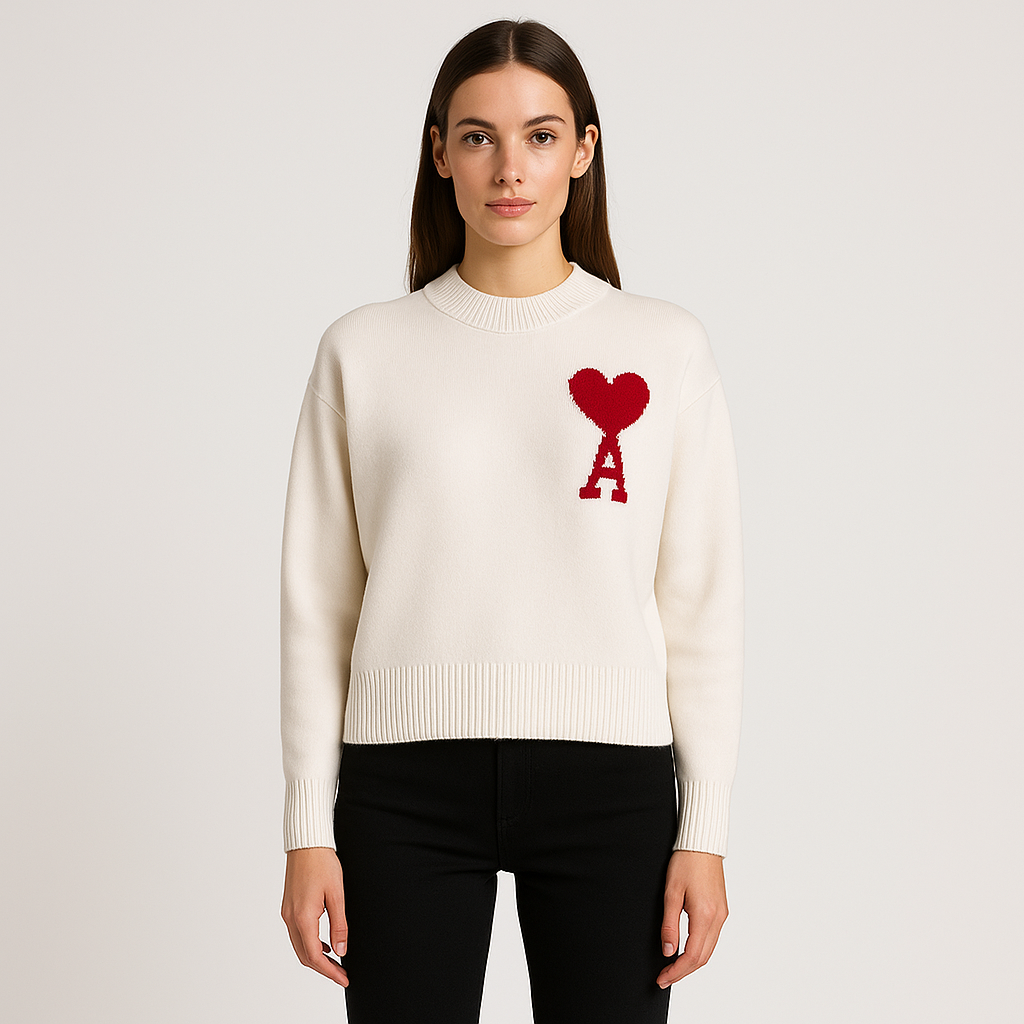 Women's Heart Knit Sweater – Soft Cozy Pullover with Heart Detail