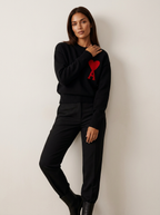 Women's Heart Knit Sweater – Soft Cozy Pullover with Heart Detail