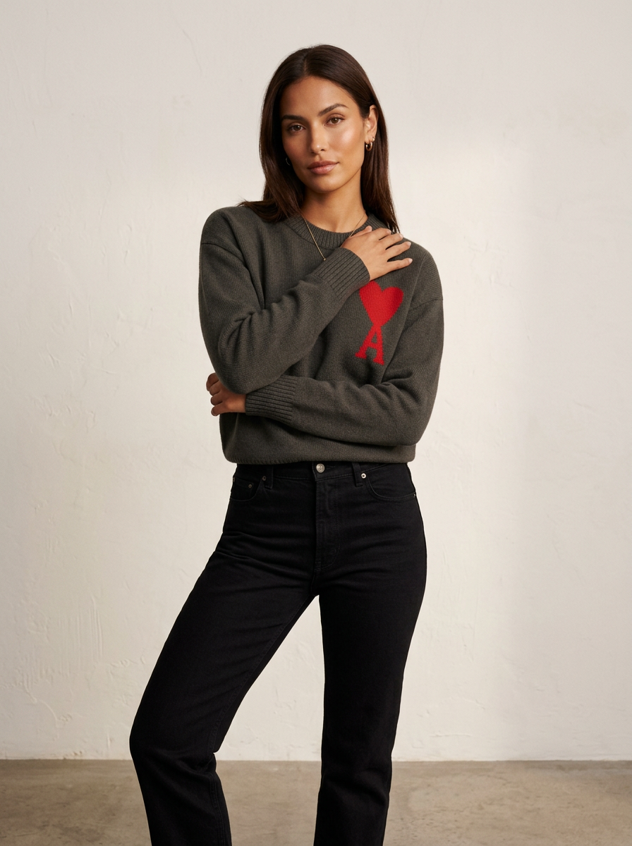 Women's Heart Knit Sweater – Soft Cozy Pullover with Heart Detail