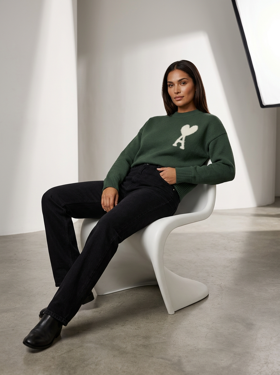 Women's Heart Knit Sweater – Soft Cozy Pullover with Heart Detail