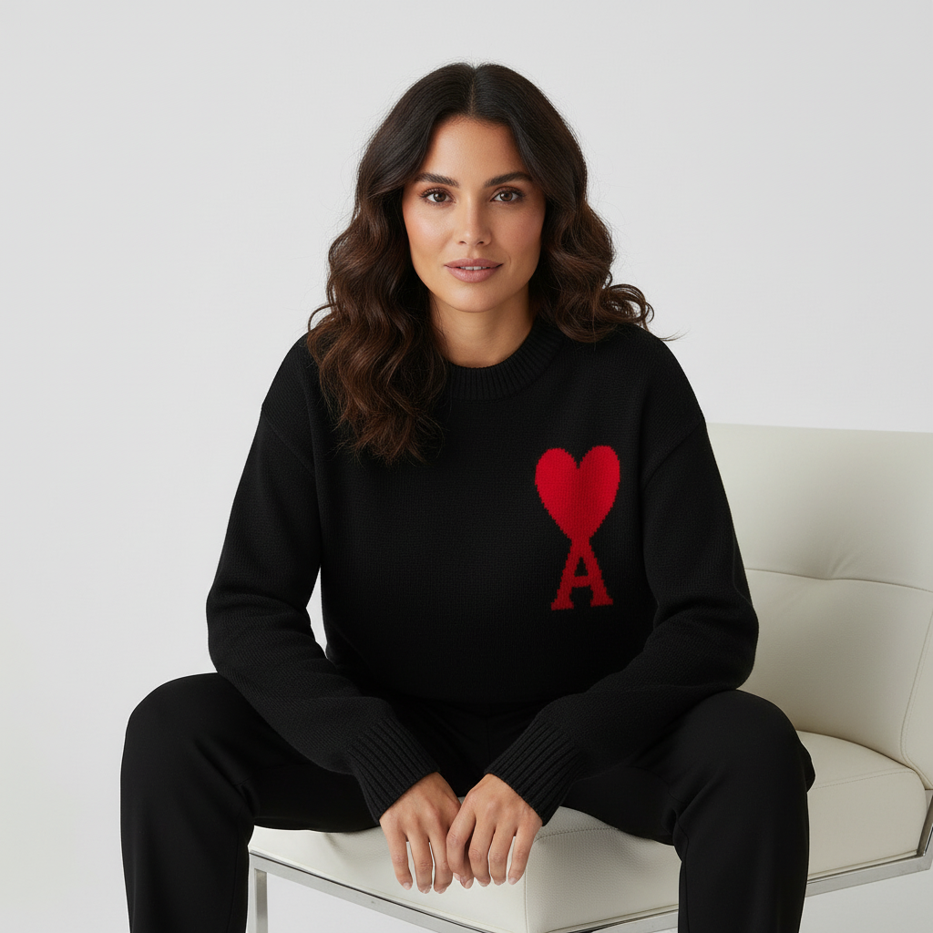 Women's Heart Knit Sweater – Soft Cozy Pullover with Heart Detail
