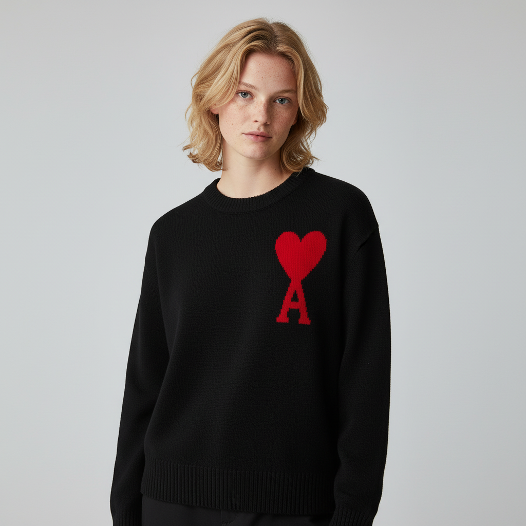 Women's Heart Knit Sweater – Soft Cozy Pullover with Heart Detail